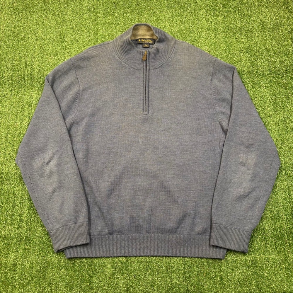 Vintage Brooks Brothers Sweater Quarter Zip Merino Wool Blue Large